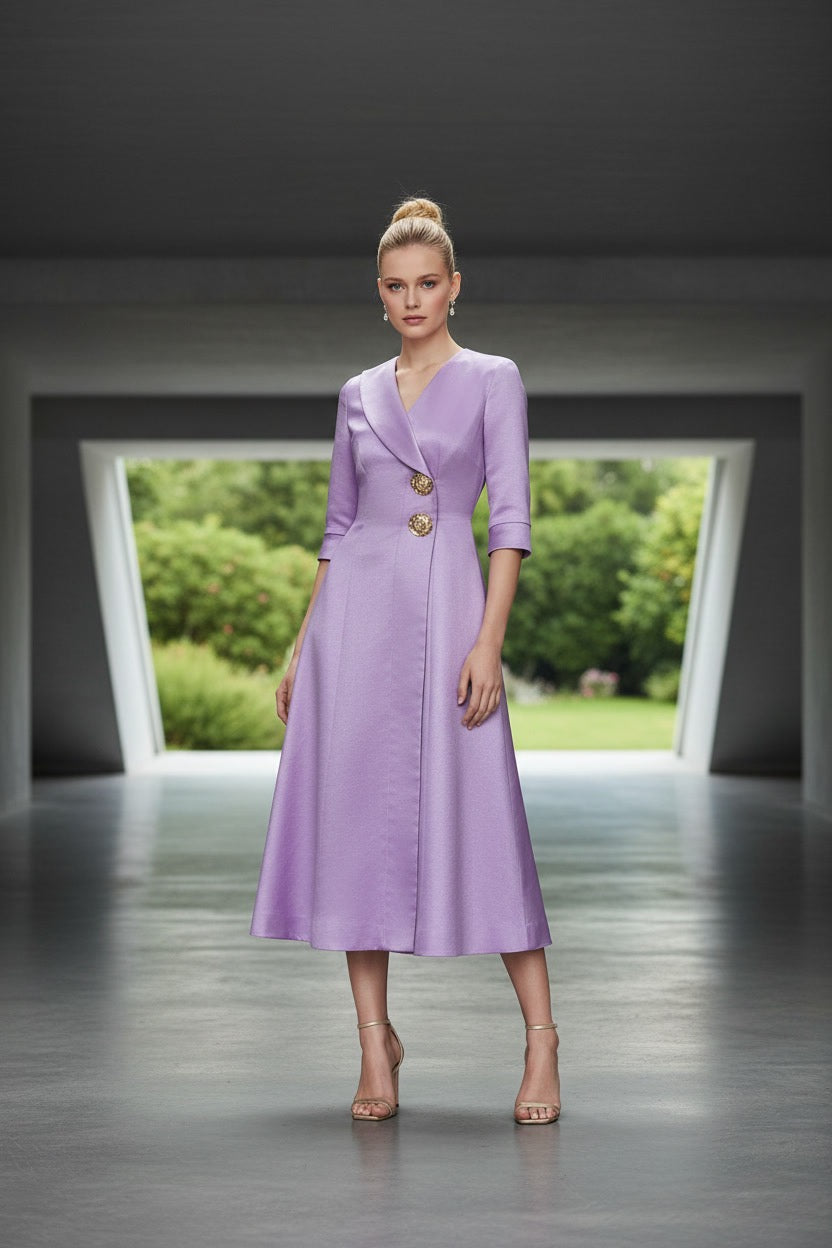 •VESTIDO MIKADO CAIMILE ORQUIDEA
