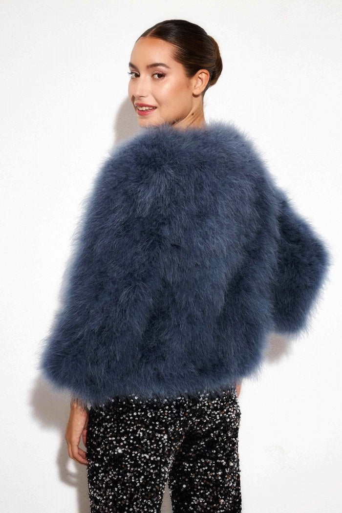 CHAQUETA PLUMAS AVESTRUZ AZUL