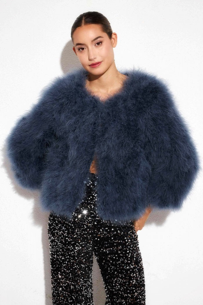 CHAQUETA PLUMAS AVESTRUZ AZUL