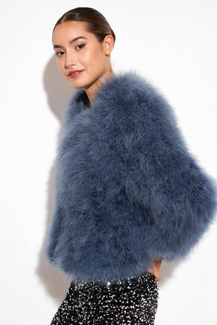 CHAQUETA PLUMAS AVESTRUZ AZUL