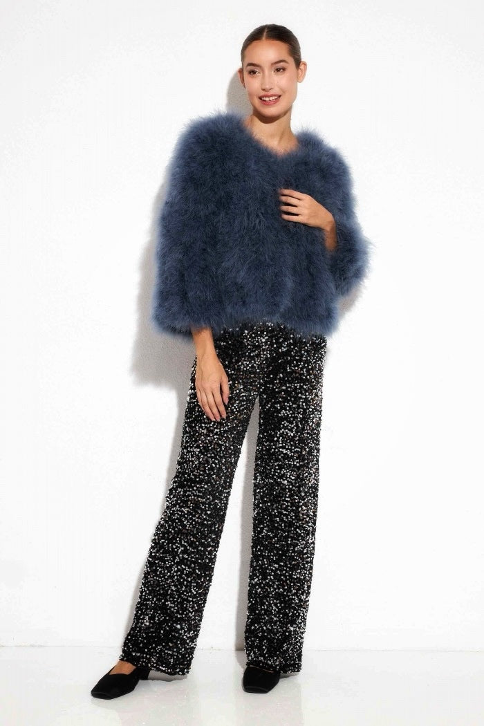 CHAQUETA PLUMAS AVESTRUZ AZUL