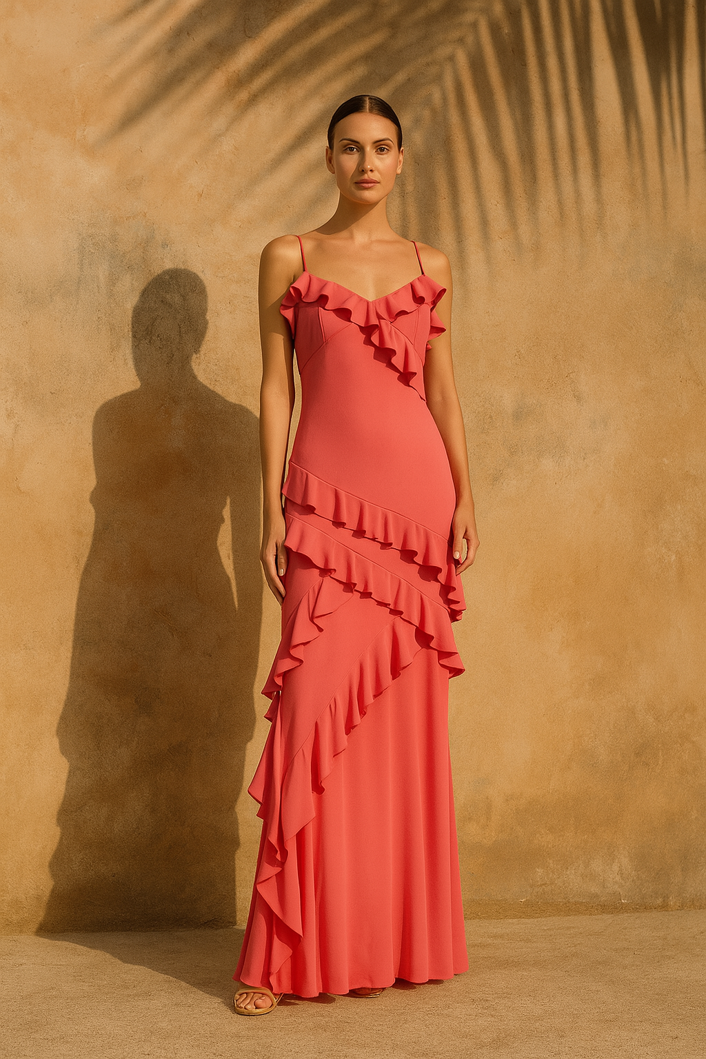 VESTIDO VOLANTES FUCSIA