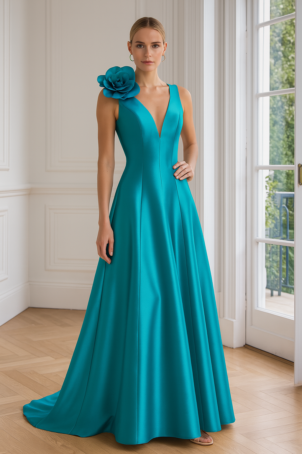VESTIDO MIKADO TURQUESA