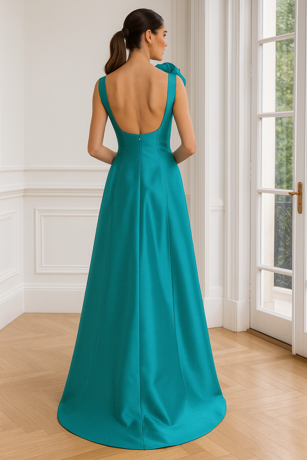 VESTIDO MIKADO TURQUESA