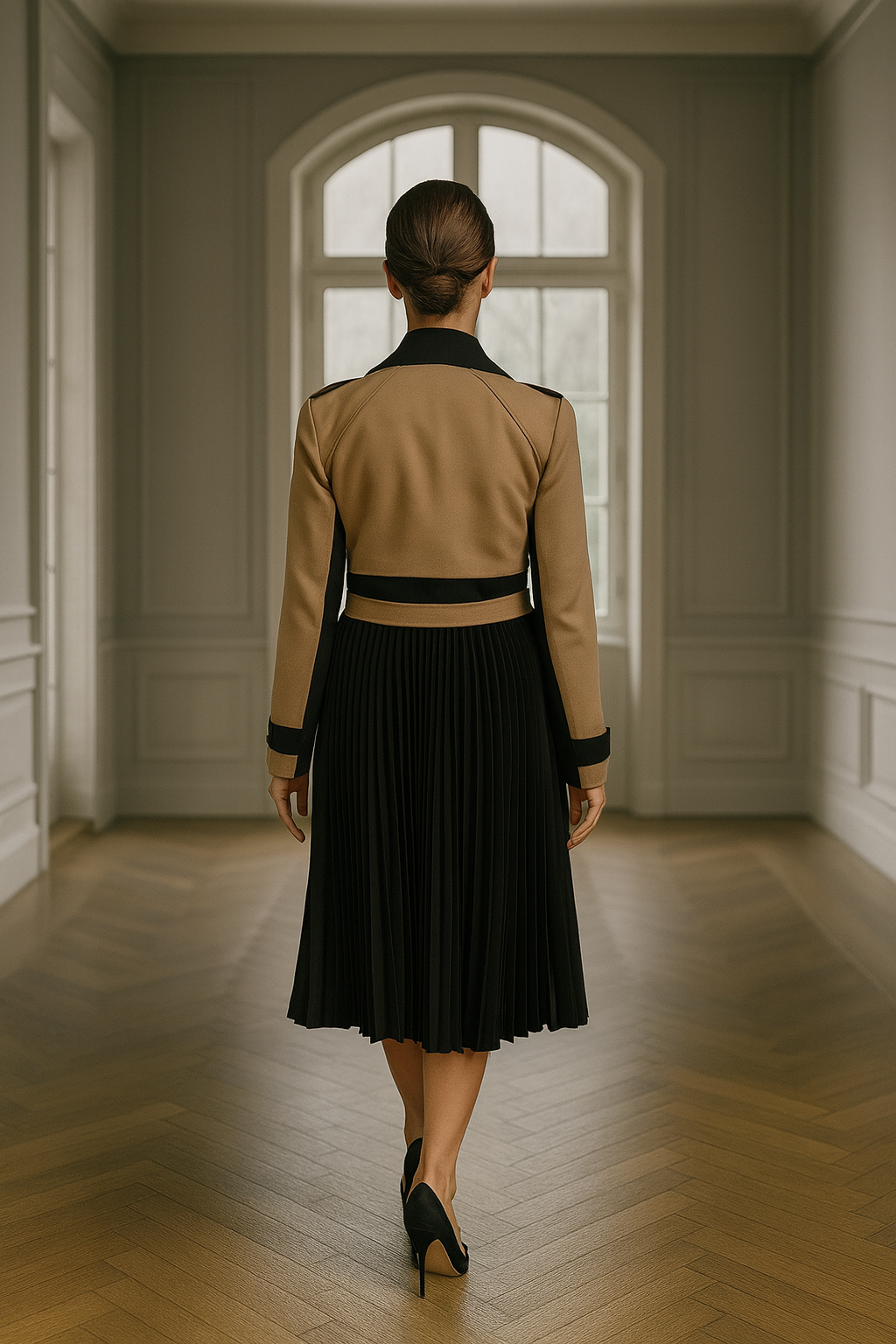 VESTIDO GABARDINA PLISADO NEGRA