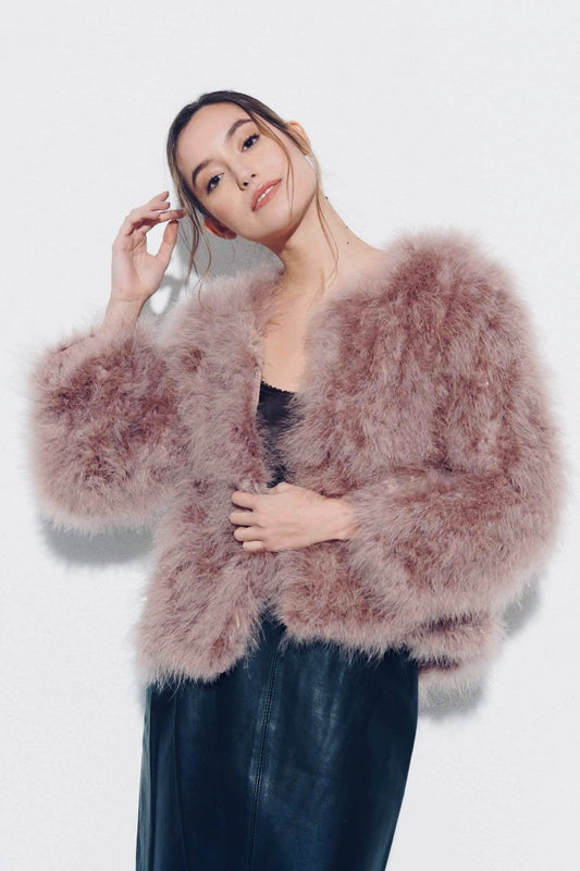 CHAQUETA PLUMAS AVESTRUZ VIOLETA
