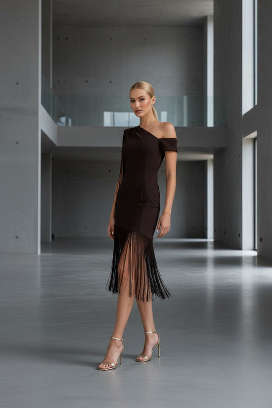 · VESTIDO ZOE FLECOS CHOCOLATE