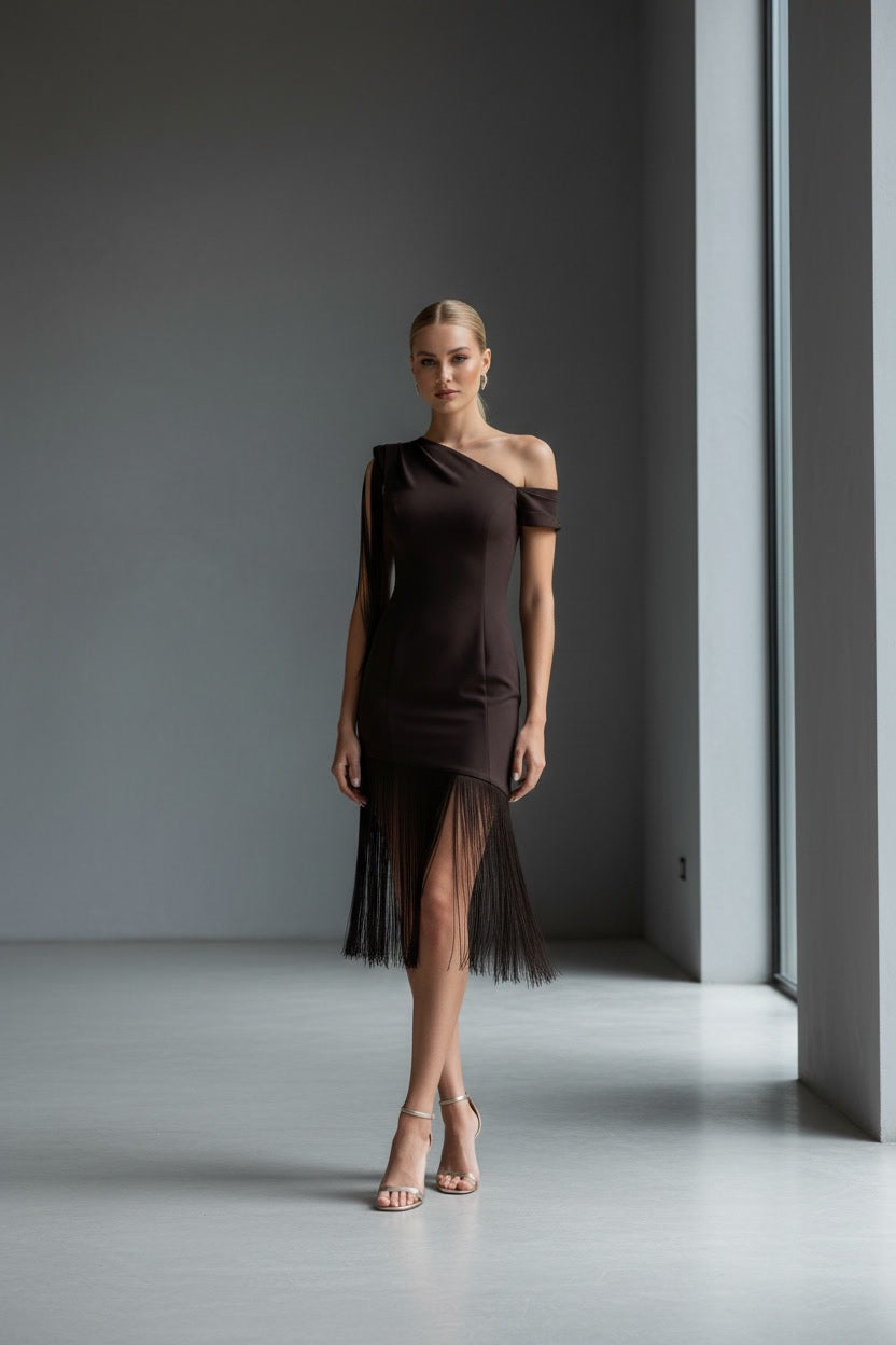 VESTIDO ZOE FLECOS CHOCOLATE