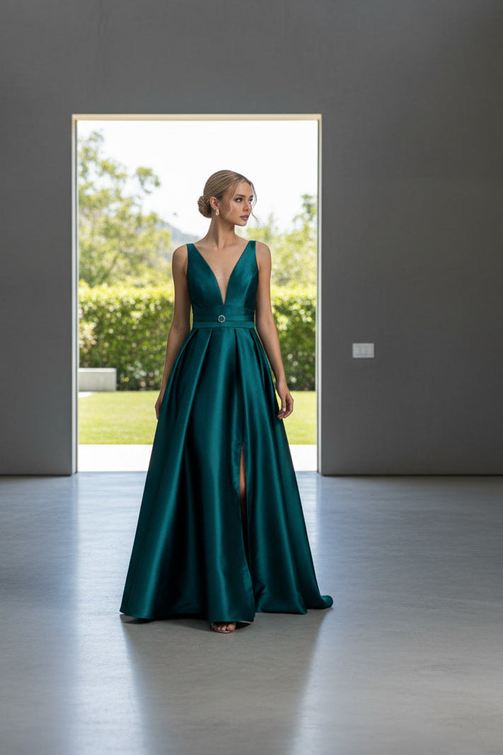 •VESTIDO MIKADO CHANTAL TURQUESA