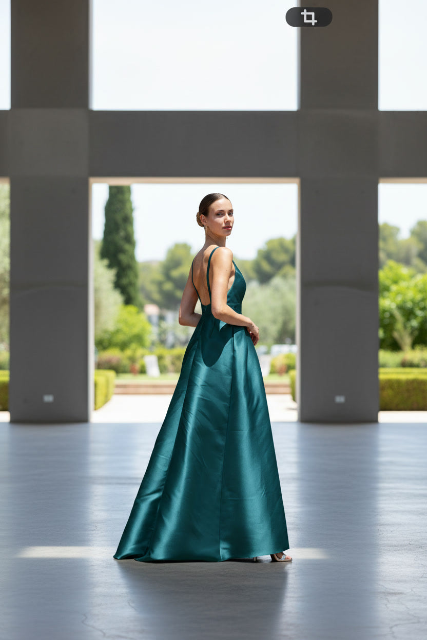 •VESTIDO MIKADO CHANTAL TURQUESA